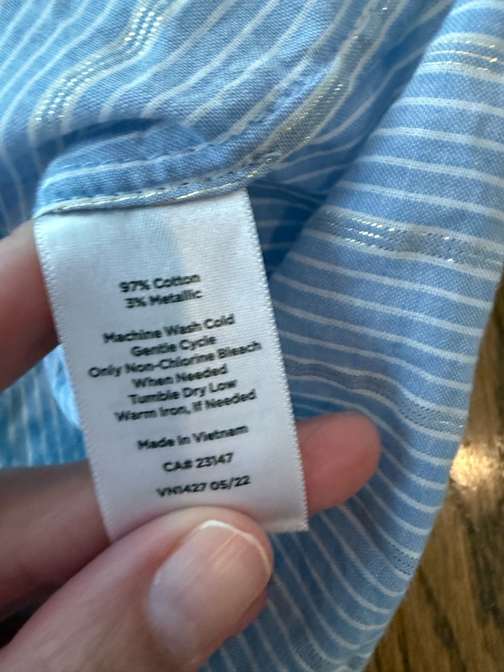 Talbots FOREST STRIPE RUFFLE POPOVER Light Blue Striped Ruffle Top MP medium - Picture 5 of 6